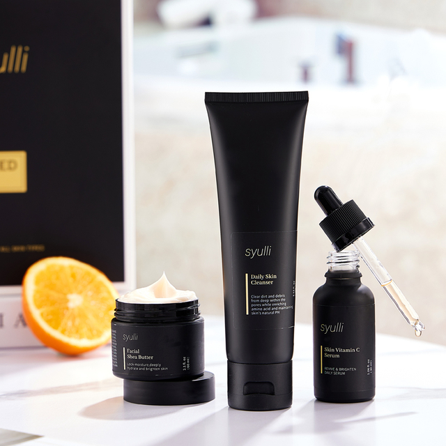 Label Pribadi Produk Anti Penuaan Organik Alami VC Krim Perawatan Kulit Wajah Pembersih Serum 3 Buah Set Perawatan Kulit Pria