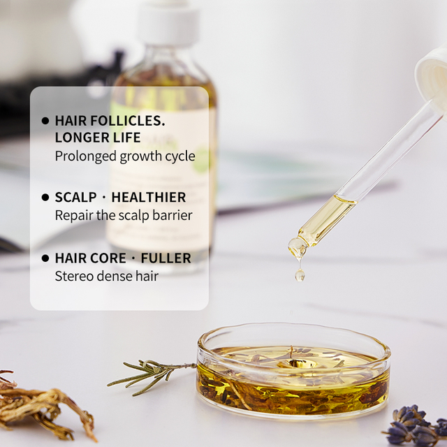 Ramuan Penumbuh Rambut Herbal dengan Rosemary & Peppermint | 8 Ekstrak Tumbuhan | Perawatan Kulit Kepala | OEM/ODM