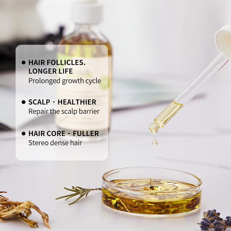 Ramuan Penumbuh Rambut Herbal dengan Rosemary & Peppermint | 8 Ekstrak Tumbuhan | Perawatan Kulit Kepala | OEM/ODM