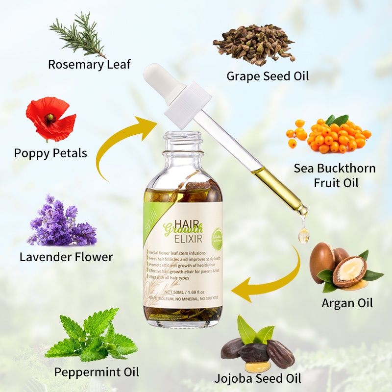 Ramuan Penumbuh Rambut Herbal dengan Rosemary & Peppermint | 8 Ekstrak Tumbuhan | Perawatan Kulit Kepala | OEM/ODM