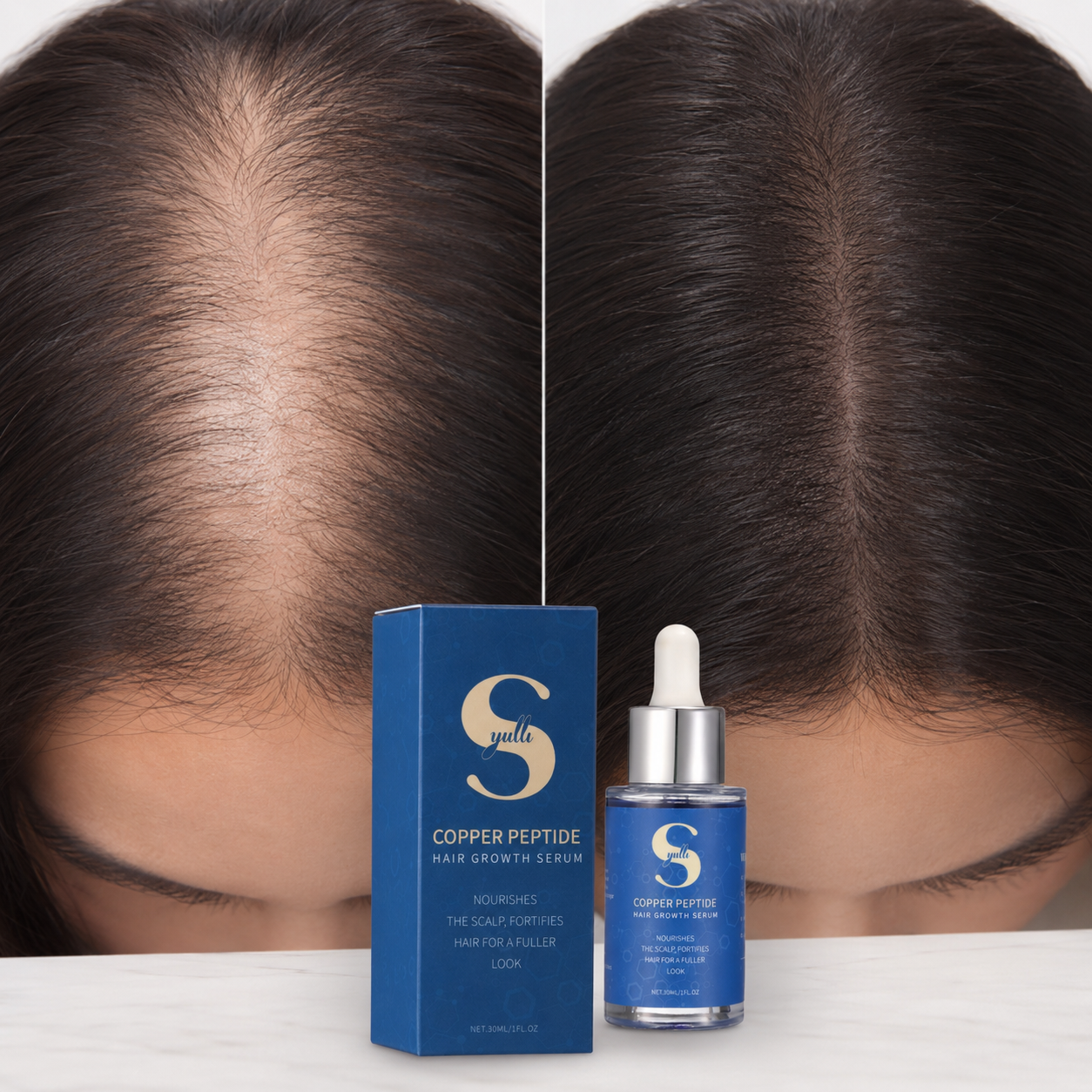 Syulli 1% Serum Penumbuh Rambut Peptida Tembaga, Anti Rambut Rontok, Campuran Minyak Biji Tanaman, 1Ml X 55